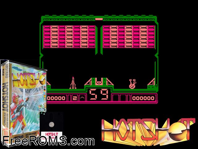 Hotshot (UK) (1988) [h1] Amstrad CPC game showing 3D box cover and gameplay screenshot